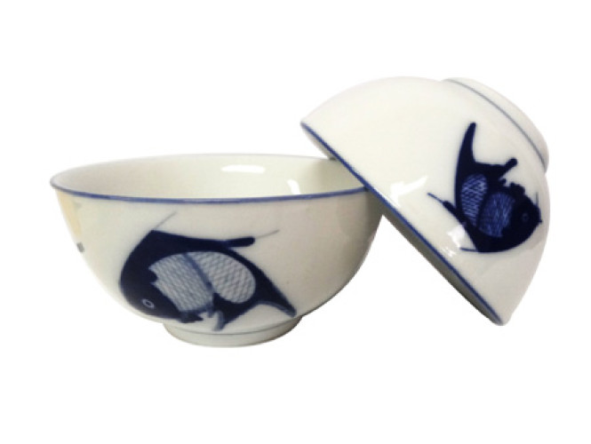 BOL DE RIZ PORCELAINE DESSIN POISSON
